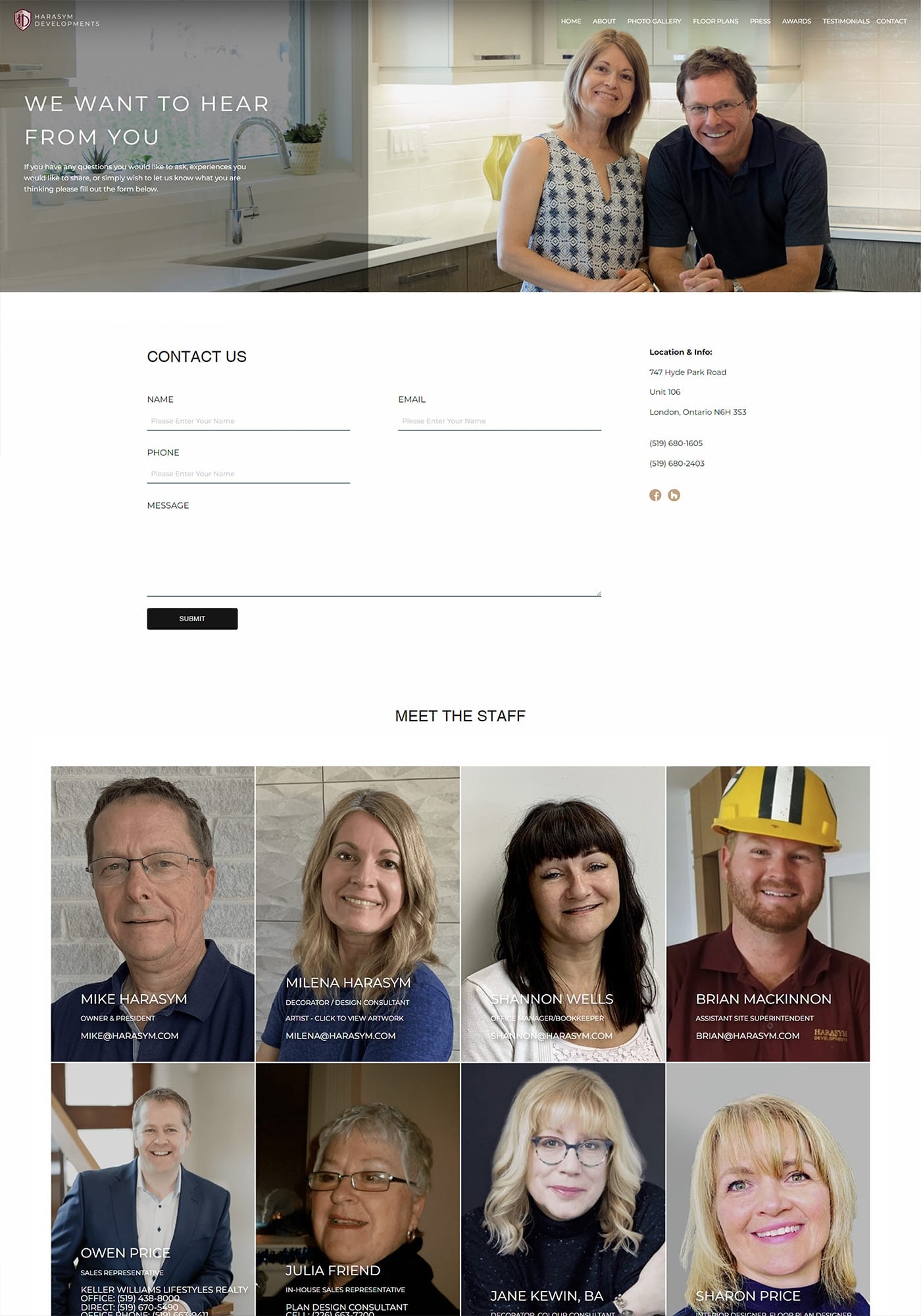 Custom Home Builders Website Designs - Contact Page